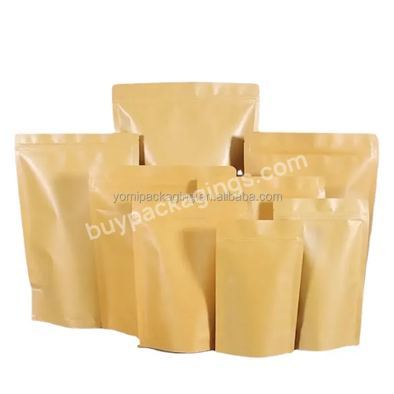 Wholesale Resealable Zipper Stand Up Brown Kraft Paper Coffee Bag Pouch Tea Bags Packaging For Food Storage