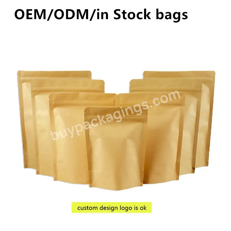 Wholesale Resealable Zipper Stand Up Brown Kraft Paper Coffee Bag Pouch Tea Bags Packaging For Food Storage