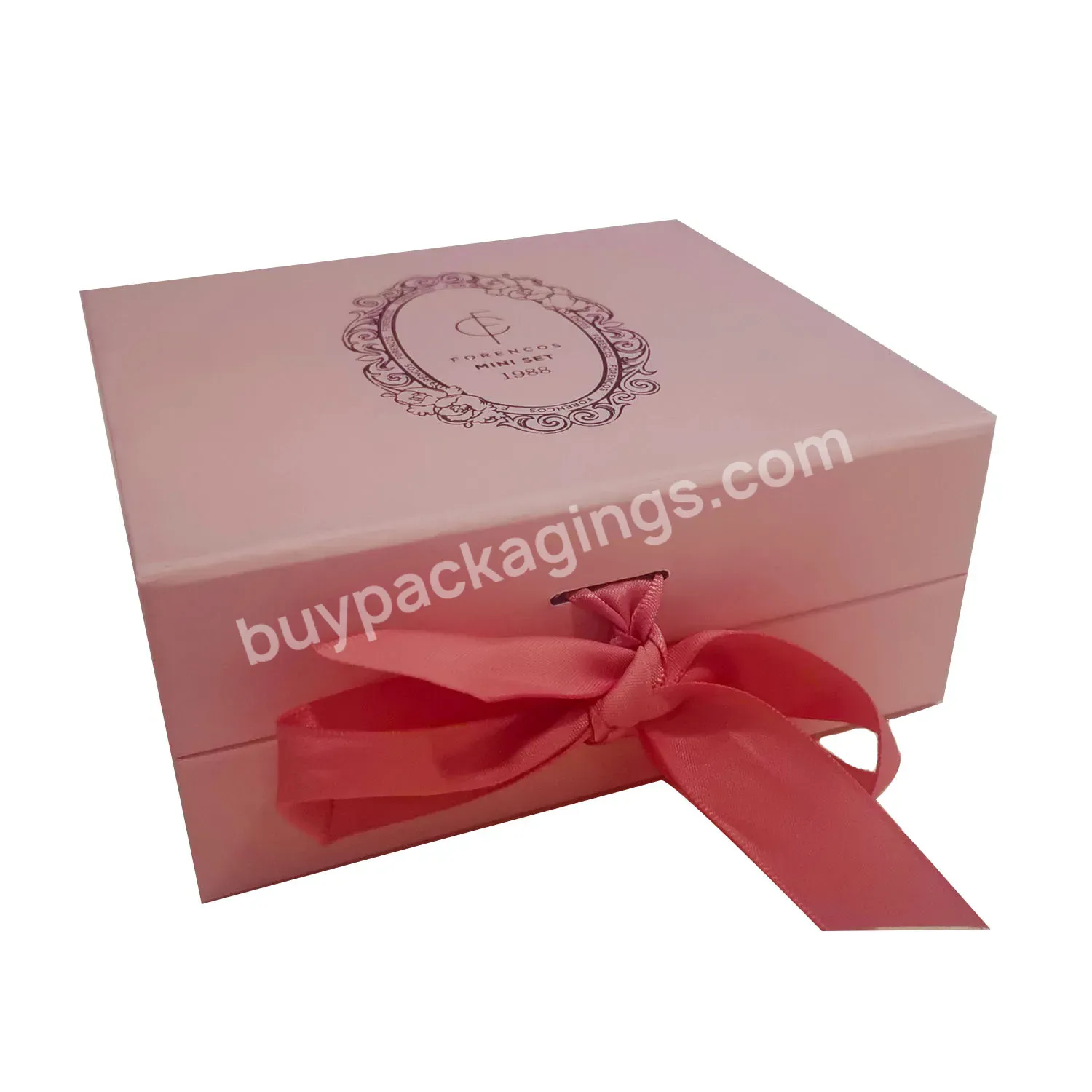 Wholesale Rigid Book Shaped Ribbon Boxes Custom Pink Beauty Packaging Magnetic Cosmetic Gift Box