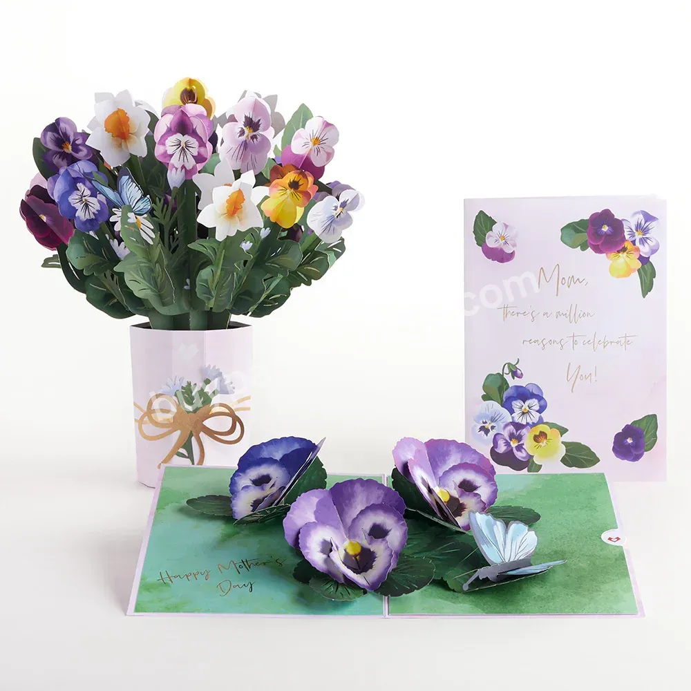 Wholesale Sale Exclusive Paper Flower Bouquet Gift 3d Pop Up Greeting Cards Luxury For All Occasion Flower Bouquet