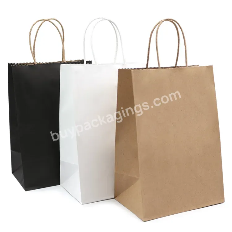 Wholesale Shopping Takeaway Popcorn Bread Food Wax Custom Print Logo Handle White Brown Kraft Paper Bag