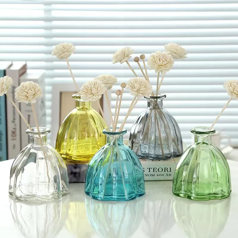 Wholesale Simple Round Colored Glass 220ml Empty Perfume Reed Diffuse Glass Bottle