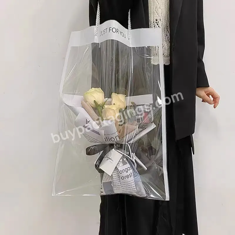 Wholesale Size Design Logo Pvc Transparent Plastic Opp Bag Clear Gift Flower Bouquet Bag With Handle