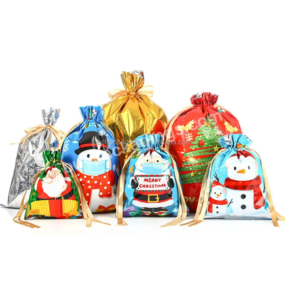 Wholesale Stock Drawstring Plastic Santa Sacks Candy Gifts Packaging Bag Christmas Decor