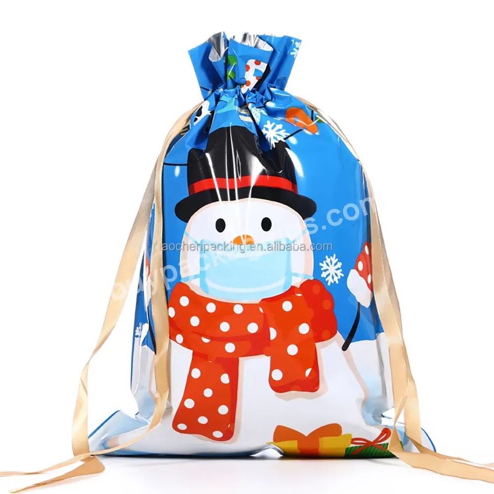 Wholesale Stock Drawstring Plastic Santa Sacks Candy Gifts Packaging Bag Christmas Decor