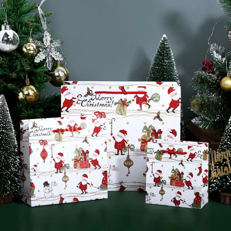 Wholesale Stock Ready To Ship Cartoon Kids Santa Claus Christmas Paper Candy Merry Paper Bag Christmas