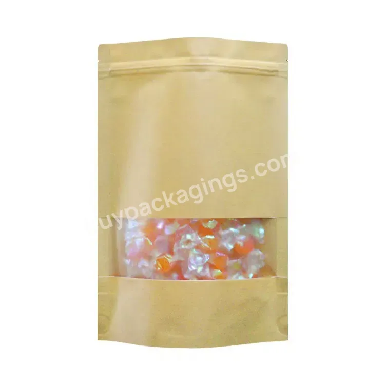Wholesale Stock Zip Lock Kraft Paper With Clear Window Stand Up Packaging Bag