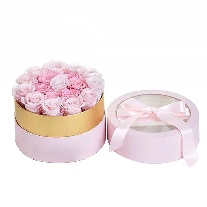 wholesale surprise exploding box for suede rose gifts flower packaging boxes round pink flower boxes