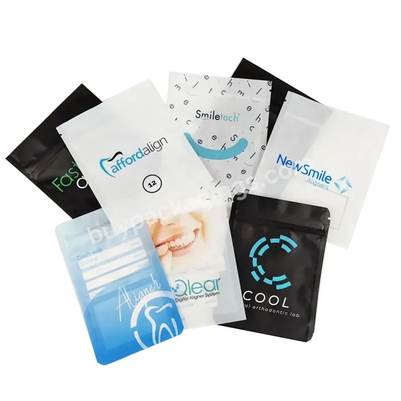 Wholesale Teeth Clear Aligners Pouch With One Side Transparent Reusable Clear Ziplock Mylar Packaging Zipper Flat Aligner Bags