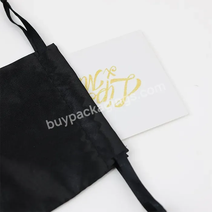 Wholesale The Low Moq Small Packaging Black Satin Bag With Customized Gold Logo Printed For Wig