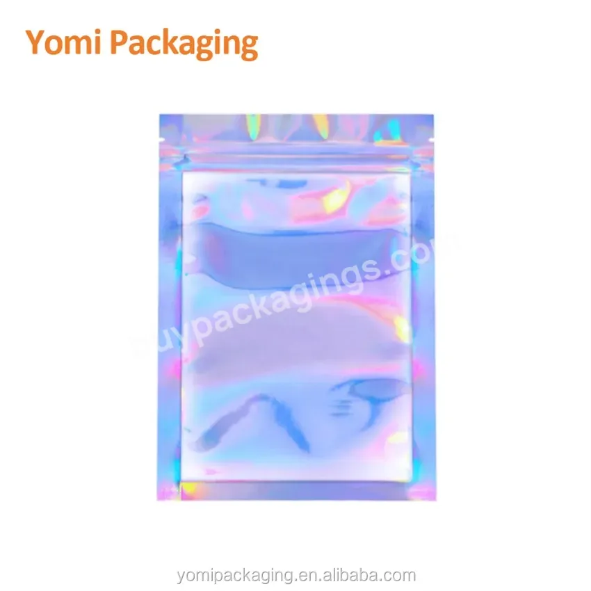 Wholesale Translucent Zip Lock Resealable Cosmetic Eyelashes Storage Bag Pouch Holographic Laser Food Packaging Bags