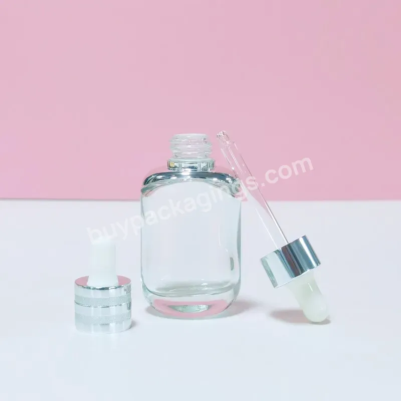 Wholesale Transparent Flat Square Glass Dropper Bottle 30ml Glass Bottles With Silver Dropper Cap