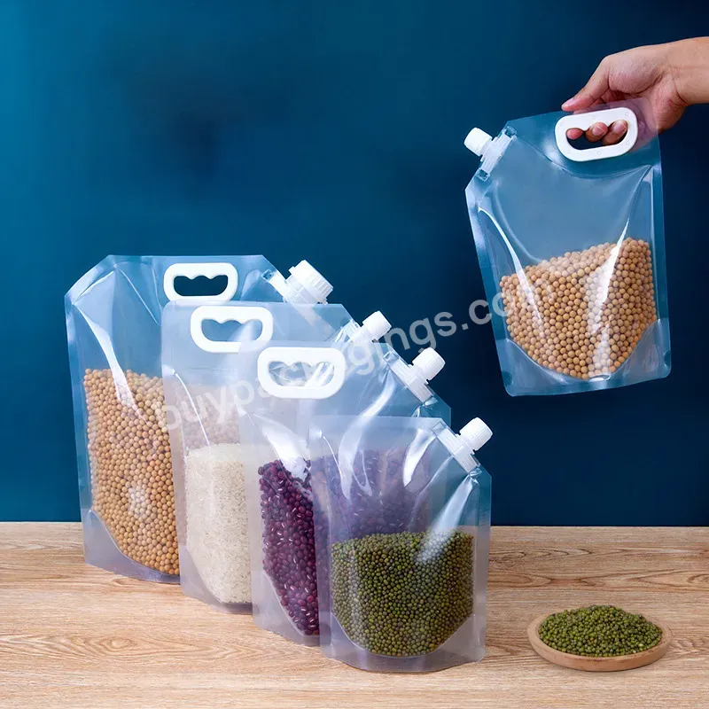 Wholesale Transparent Plastic Grain Storage Bag Moisture Proof 5kg 8kg Rice Handle Stand Up Pouch With Spout