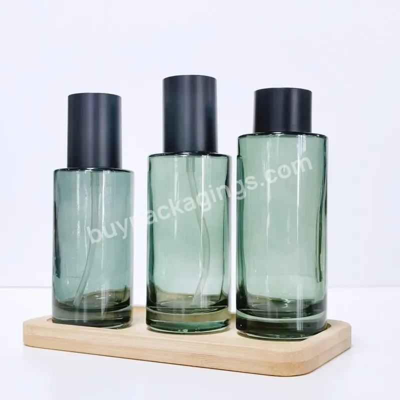 Wholesale Transparent Skin Care Serum Toner Lotion Flat Round Pump Glass Bottle 100ml 120ml 150ml