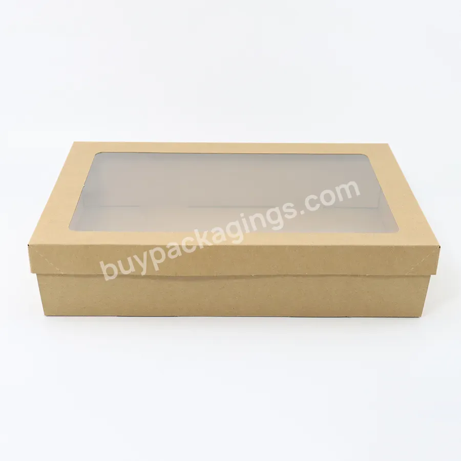 Wholesale Trays Square Catering Tray Brown Kraft Lid With Pet Window/no Assembly