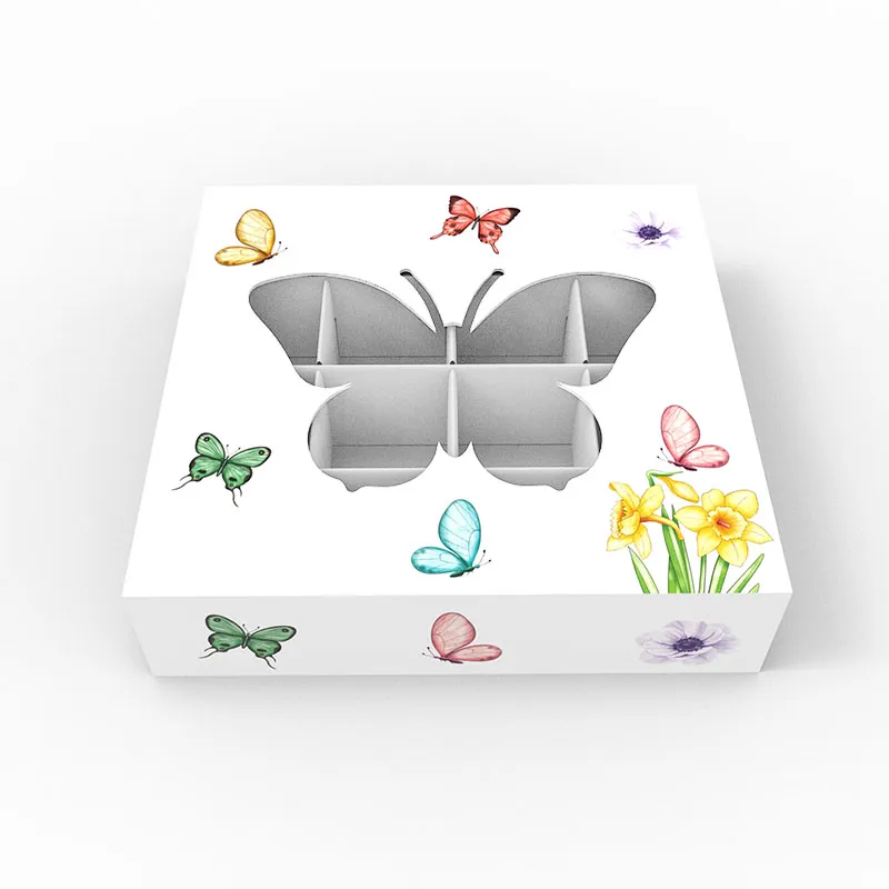 wholesale valentines wedding New Butterfly Design Candy Chocolate Nut Biscuit paper Box with dividers