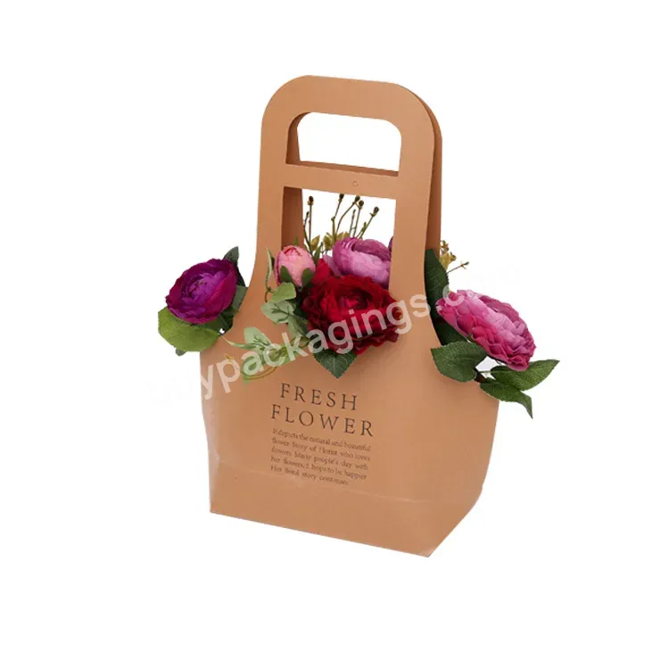 Wholesale Waterproof Handbags Flower Bouquet Packaging Carrier Paper Bag