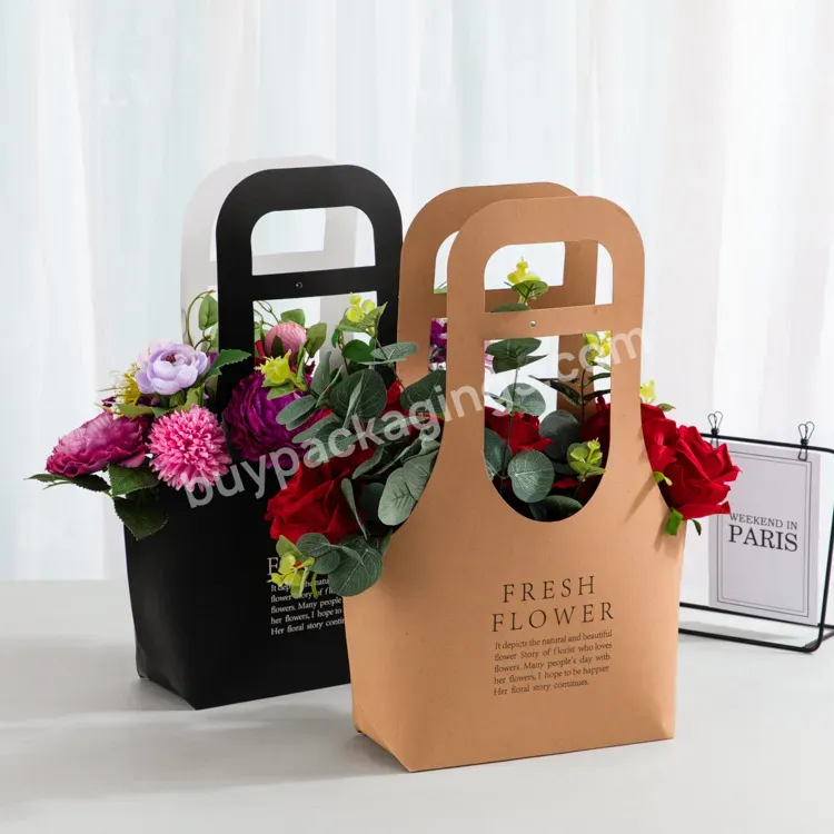 Wholesale Waterproof Handbags Flower Bouquet Packaging Carrier Paper Bag