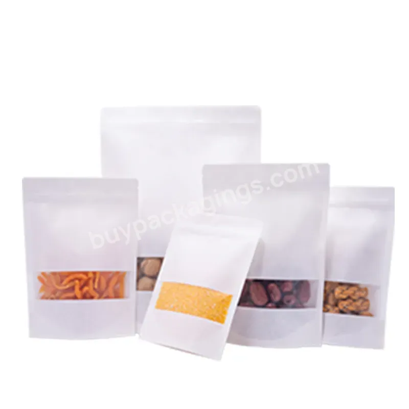 Wholesale White Kraft Paper Bag Stand Up Food Pouch Logo Free Customized Paper Bags