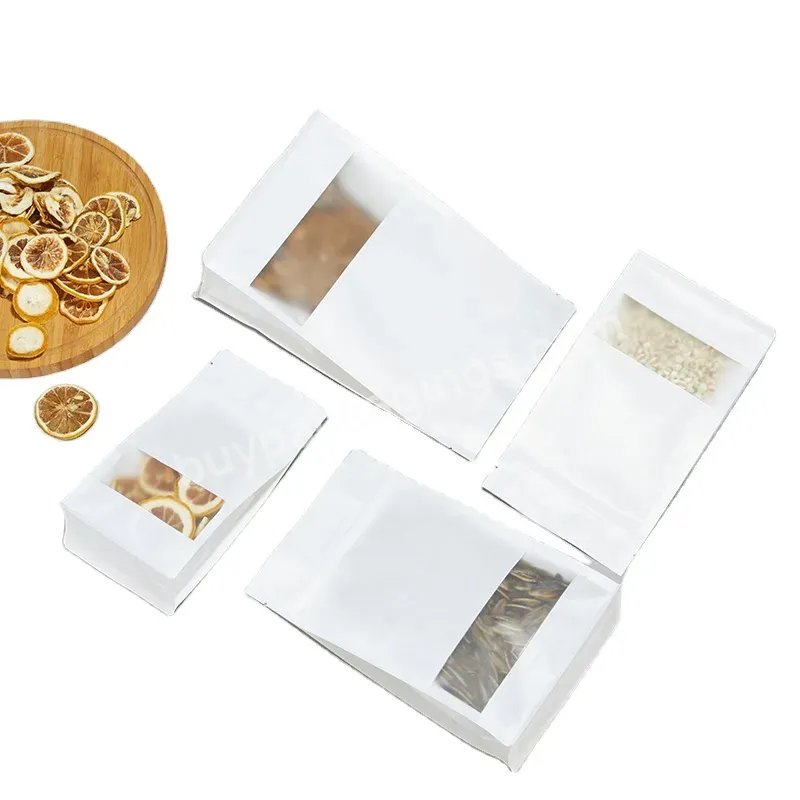 Wholesale Ziplock White Kraft Paper Bag Nuts Chips Packaging Flat Bottom Window Kraft Paper Bag