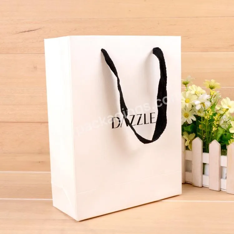 WholesaleCustomized Logo White with Black Rim Paper Shopping Handbag