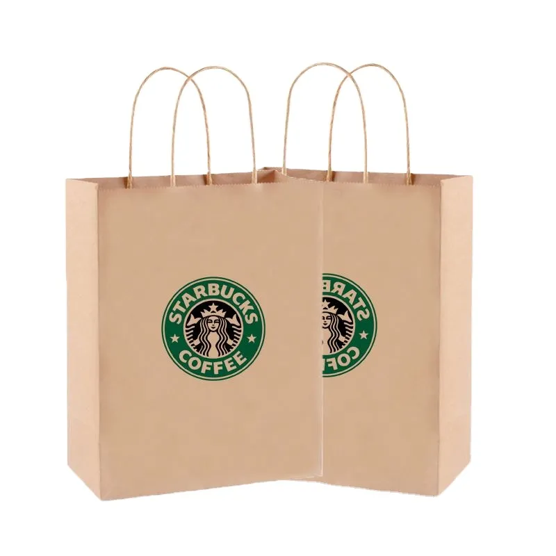 Wholesales Custom Logo Printing Foldable Handmade Hand Recycled Rope Kraft Paper Bag Gift Shopping Bag