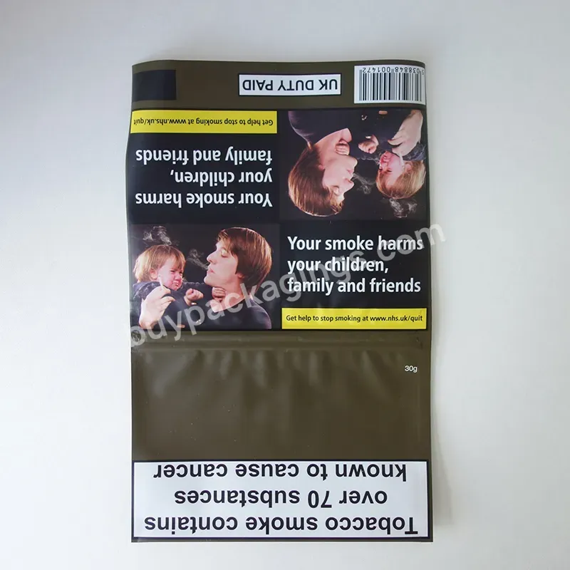 Wholesales Customized Empty Golden Hand Rolling Tobacco Pouches Tobacco Leaf Zipper Packaging Bag