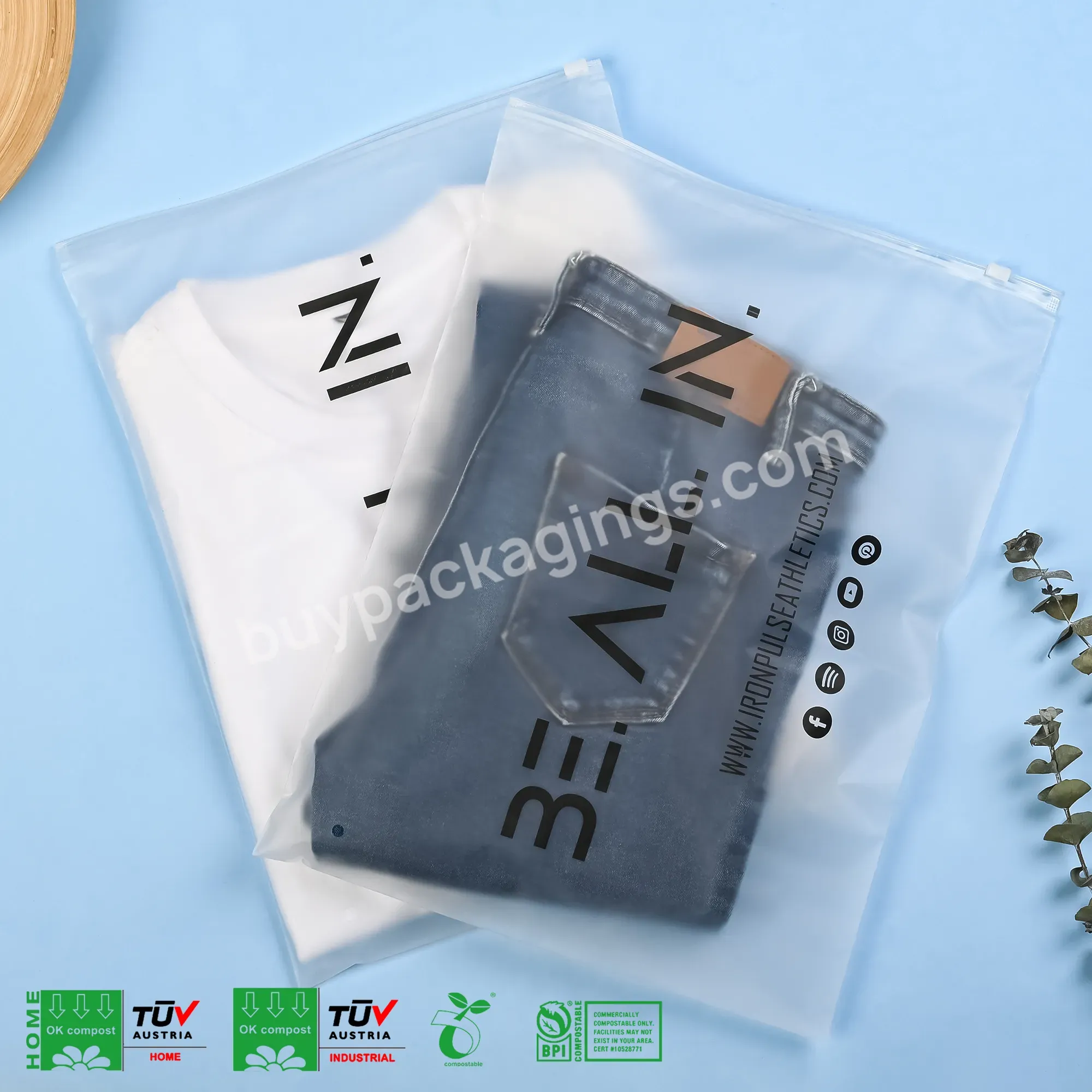 Wholese Custom Logo Frosted Zipper Bags Biodegradable Zip Lock Plastic Packaging Bags For Clothing