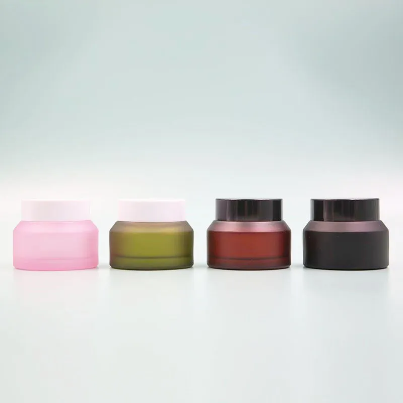 Wide Mouth Frosted Body Straight Sided Pink Black Red Green Glass Body Cream Hand Cream Jar