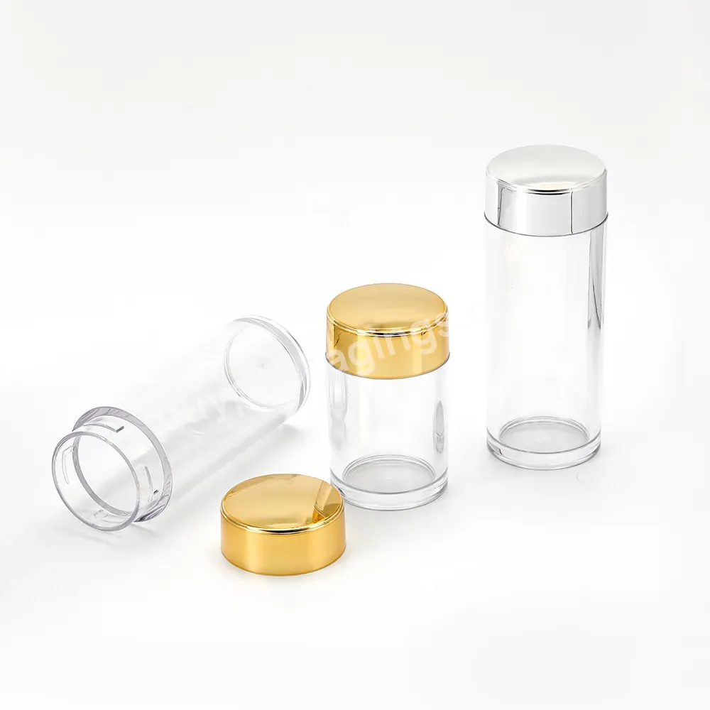 Wide Open Cylider Shape 50ml Clear Pet Jar With Gold Lid For Face Cream Packaging Jar Use