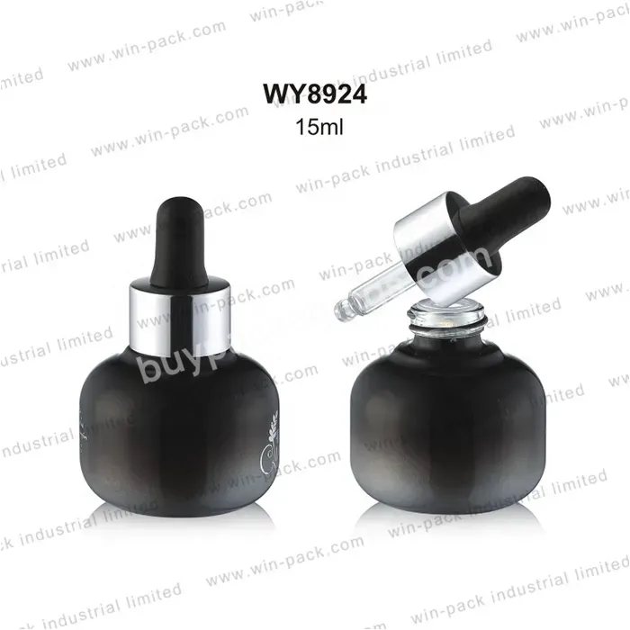 Win-pack 20ml Luxury Holographic Black Noble Cosmetic Essential Oils Container With Dropper 15ml