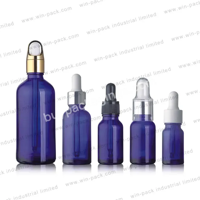 Win-pack Serum Dropper Bottle Cosmetic Packaging Blue Green White Amber Glass Bottle With Metal Dropper For Essential Oil