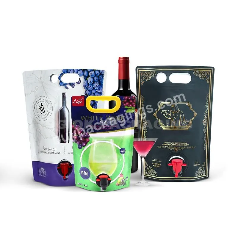 Wine Beverage For Liquid Full Color The Shape Drink Pouches With Hand Hole Tap Valve Packaging Bags Tea Packaging Pe Recyclable