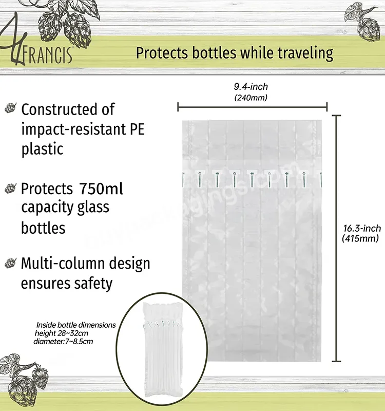 Wine Bottle Protector Bubble Bag Portable Inflatable Packaging Bags Cushioning Wrap Air Column Bag