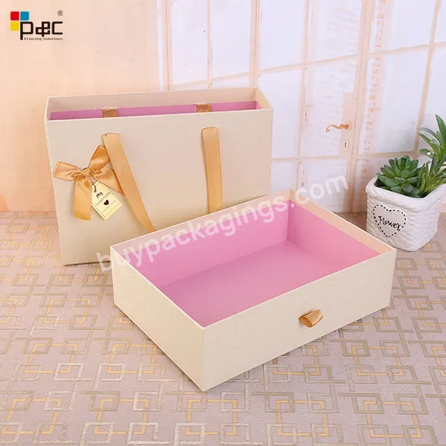 With Drawer Cardboard Box Sliding Gift Hand Draw Packaging Box Ribbon Magnetic Clamshell Lining Boxes Pack