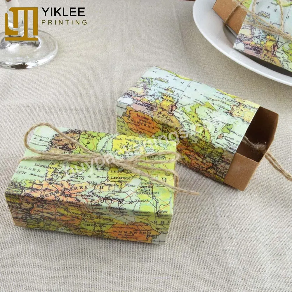 World Map Cuboid Wedding Paper Favor Candy Boxes Gift Boxes Birthday Party Supply Cake Box With String Wedding For Christmas