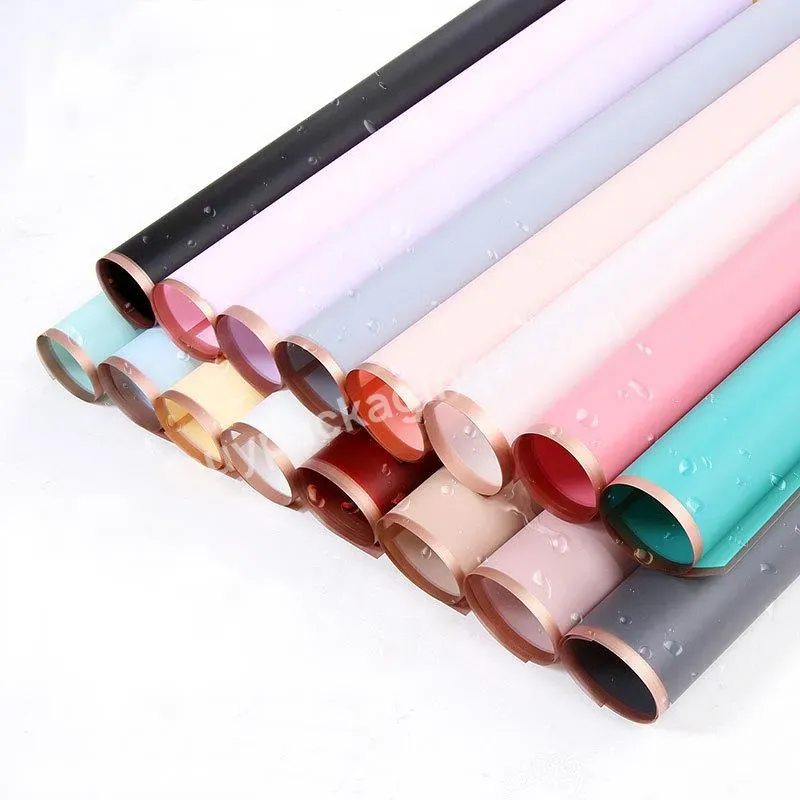 Wrapping Paper For Flowers Waterproof Translucent Plastic Pp Film Wrapping Paper With Golden Edge Hot-stamping Printing