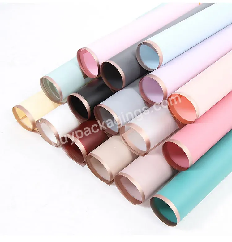 Wrapping Paper For Flowers Waterproof Translucent Plastic Pp Film Wrapping Paper With Golden Edge Hot-stamping Printing