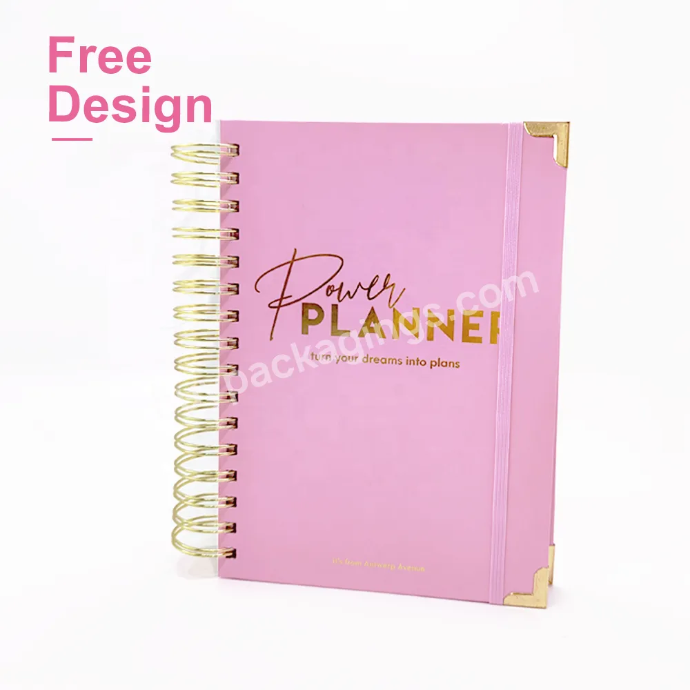 Wy 2 Color Pink Hardcover Daily Weekly Monthly Organizer Diary Journal Agenda Planner Spiral Notebook Custom Planner