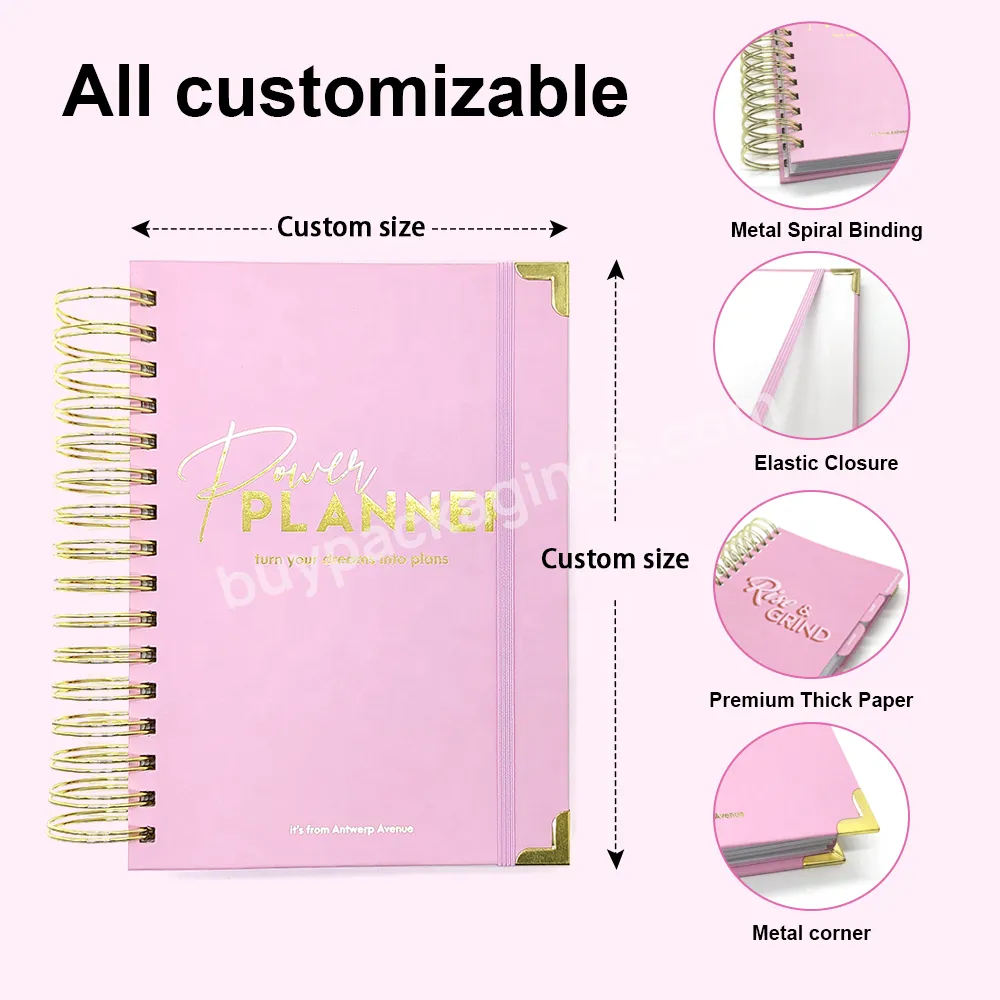 Wy 2 Color Pink Hardcover Daily Weekly Monthly Organizer Diary Journal Agenda Planner Spiral Notebook Custom Planner - Buy Custom Planner Notebook,Planners And Notebooks Custom 2023,Custom Planner.