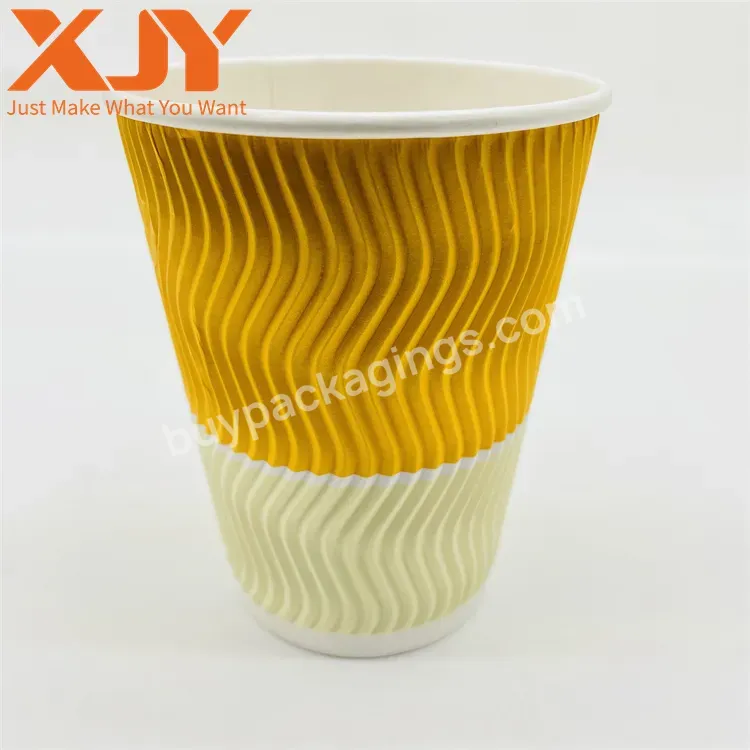 Xjy 12oz Eco-friendly Disposable Custom Printed Double Wall Ripple Coffee Cups With Lids And Printing Logo Sleeve - Buy Eco Friendly Disposable Full Printed Colorful 4 Oz 8oz 12oz 16oz Ripple Double Wall Customized Coffee Paper Cups For Hot Drinkin,C