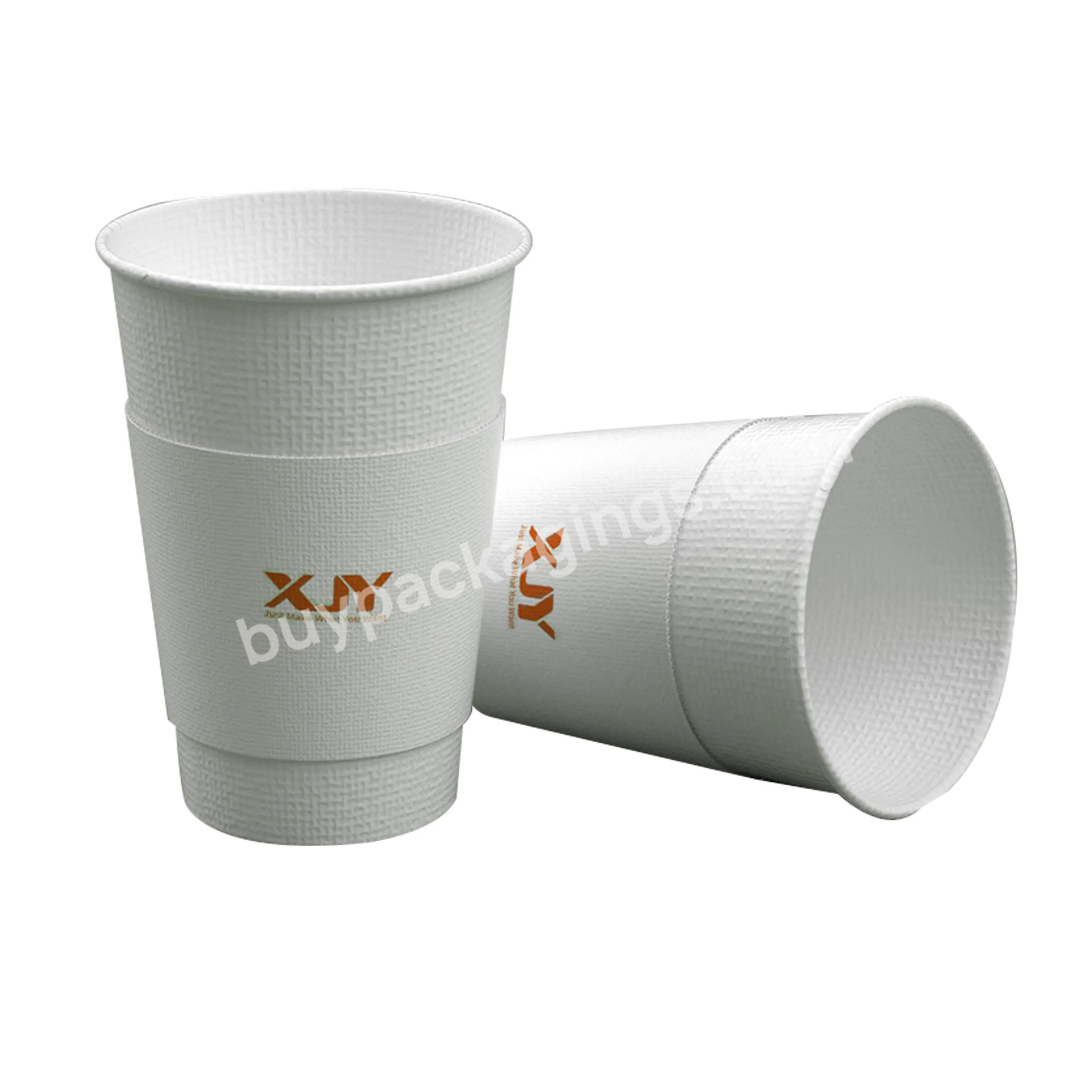 Xjy Compostable Business Label Printing Insulated Disposable Double Wall Hot Beverage Coffee Paper Cup With Custom Sleeve