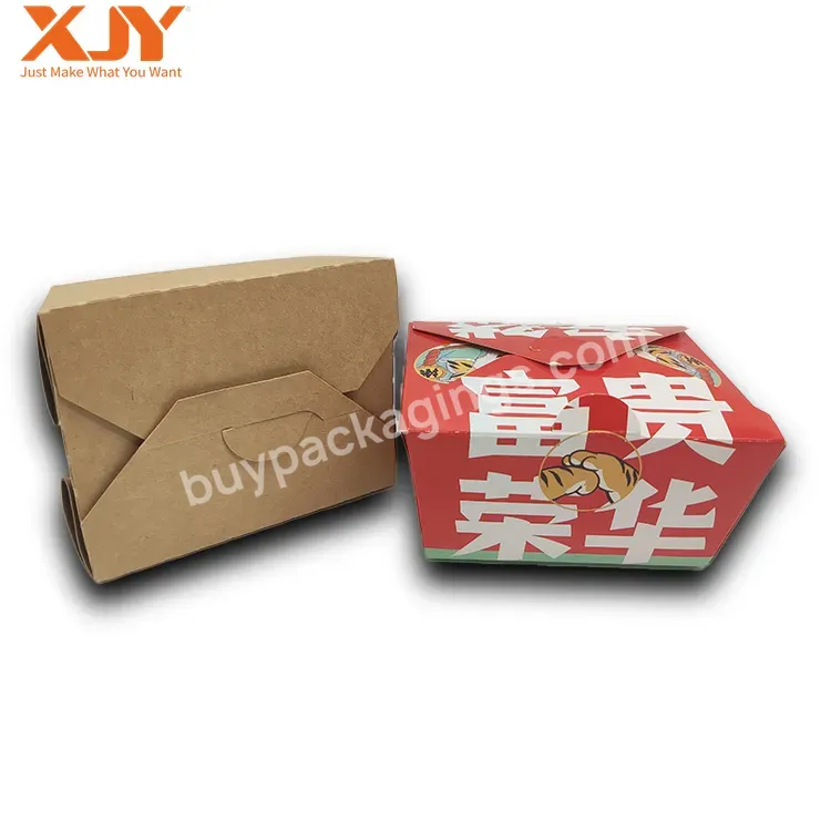 Xjy Custom Eco Friendly Togo Kraft Paper Disposable Circle Platter Fast Food Noodle Takeway Packaging Boxes With Logo