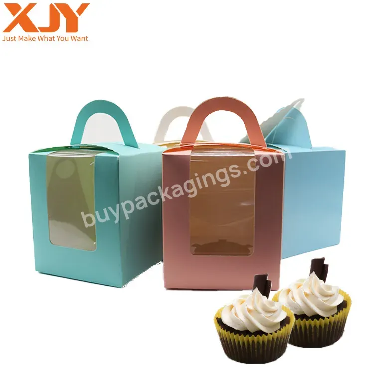 Xjy Custom Logo Bakery Dessert Cupcake Paper Packaging Box Luxury Clear Window Wedding Cake Box With Handle