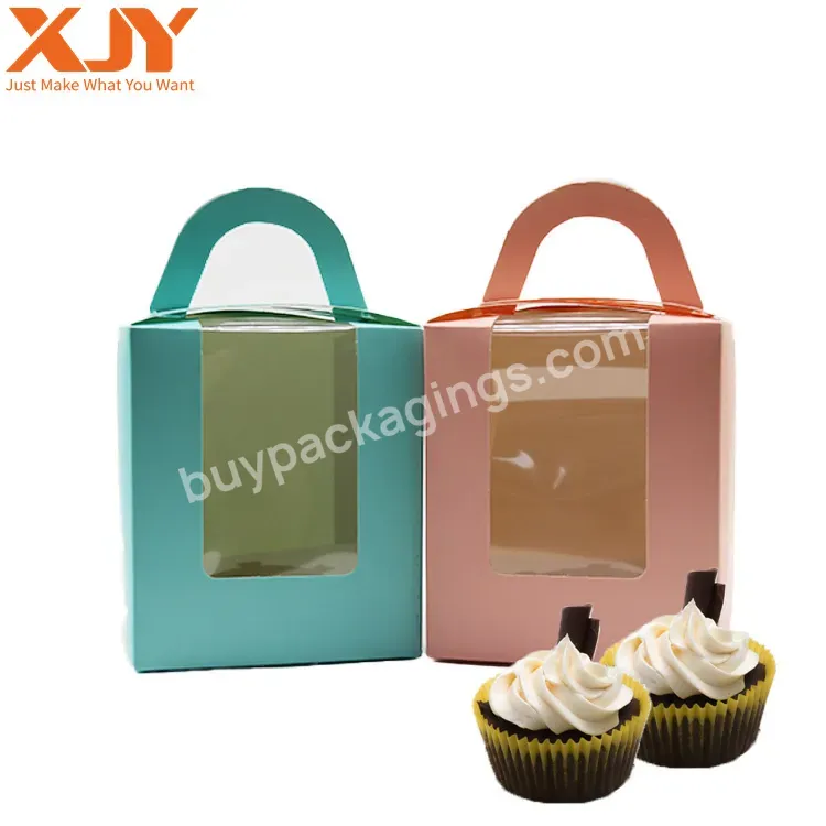 Xjy Custom Logo Bakery Dessert Cupcake Paper Packaging Box Luxury Clear Window Wedding Cake Box With Handle