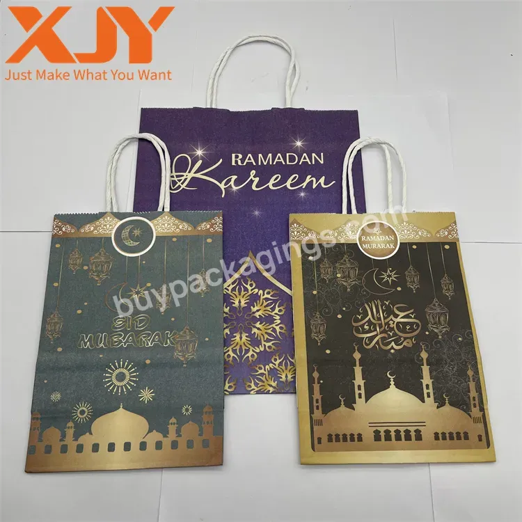 Xjy Custom Logo Printing Ramadan Style Kids Islamic Gifts Paper Bag Islam Eid Mubarak Ramadan Gift Packaging Paper Bag