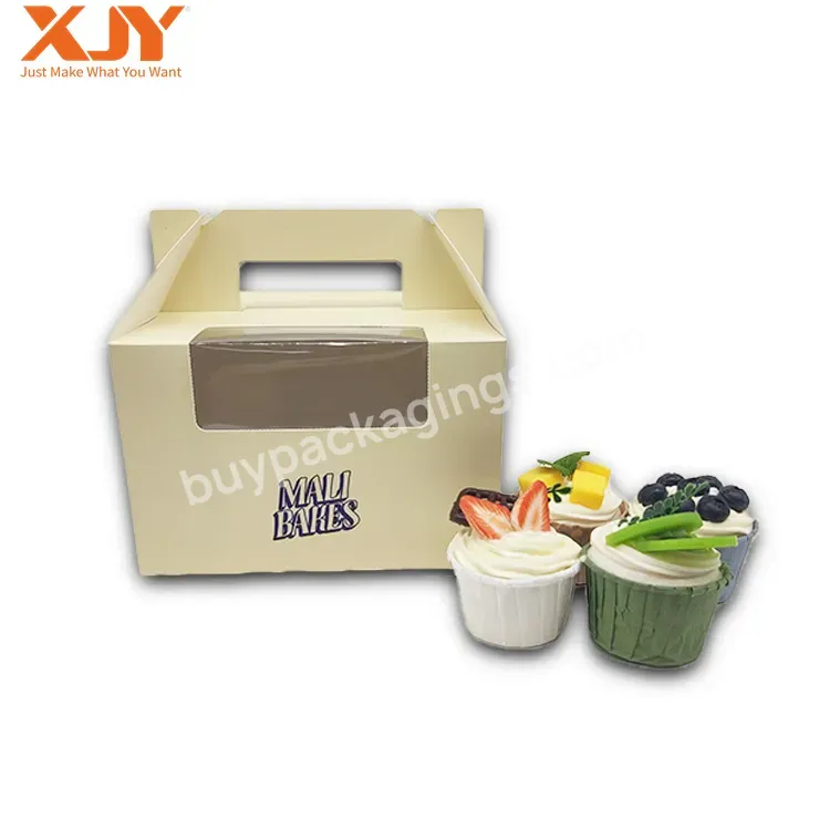 Xjy Custom Logo Printing Recyclable Take Away Disposable Paper Cake Fried Fast Food Packaging Box With Handle