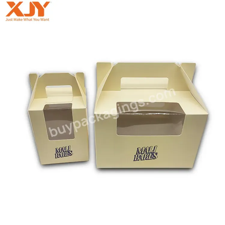 Xjy Custom Logo Printing Recyclable Take Away Disposable Paper Cake Fried Fast Food Packaging Box With Handle