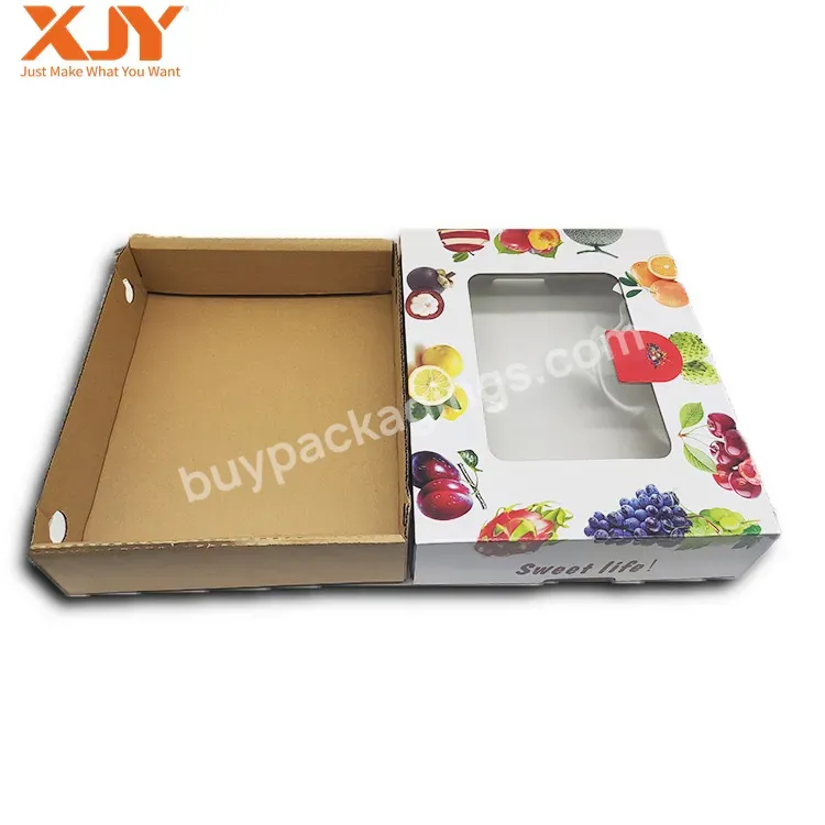 Xjy Custom Printed Rectangle Corrugated Fruit Gift Packaging Gift Fruits Box With Transparent Cover