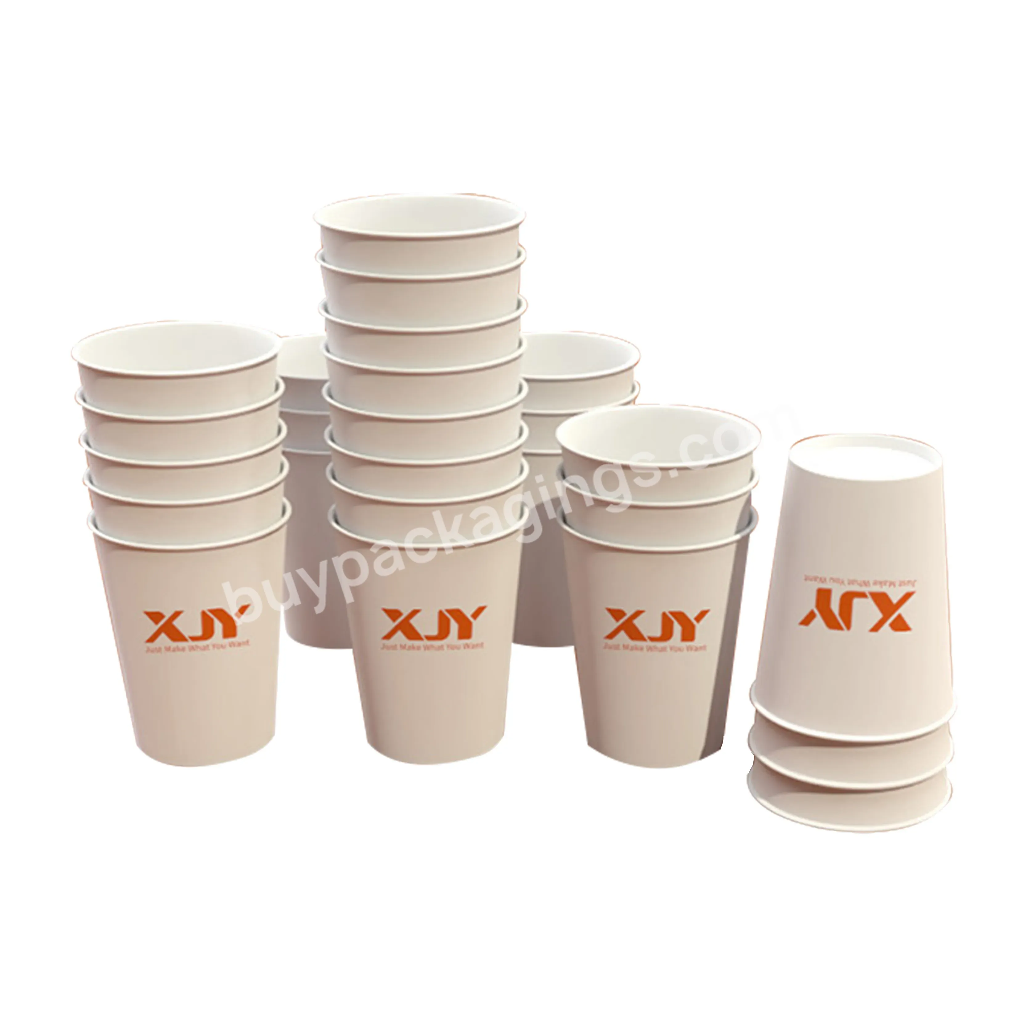 Xjy Custom Recyclable Gold Krat Eco-friendly Disposable Takeaway Double Wall Coffee Paper Cups With Plastic Lid